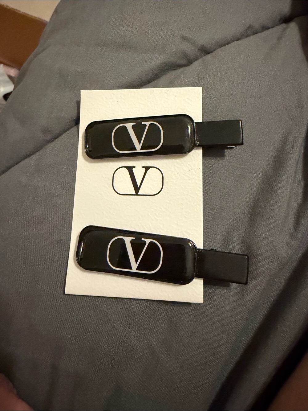 Valentino Black Logo Rectangle Hair Clip Pair Brand New